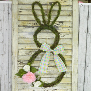 Moss Easter Bunny Wreath with Flowers