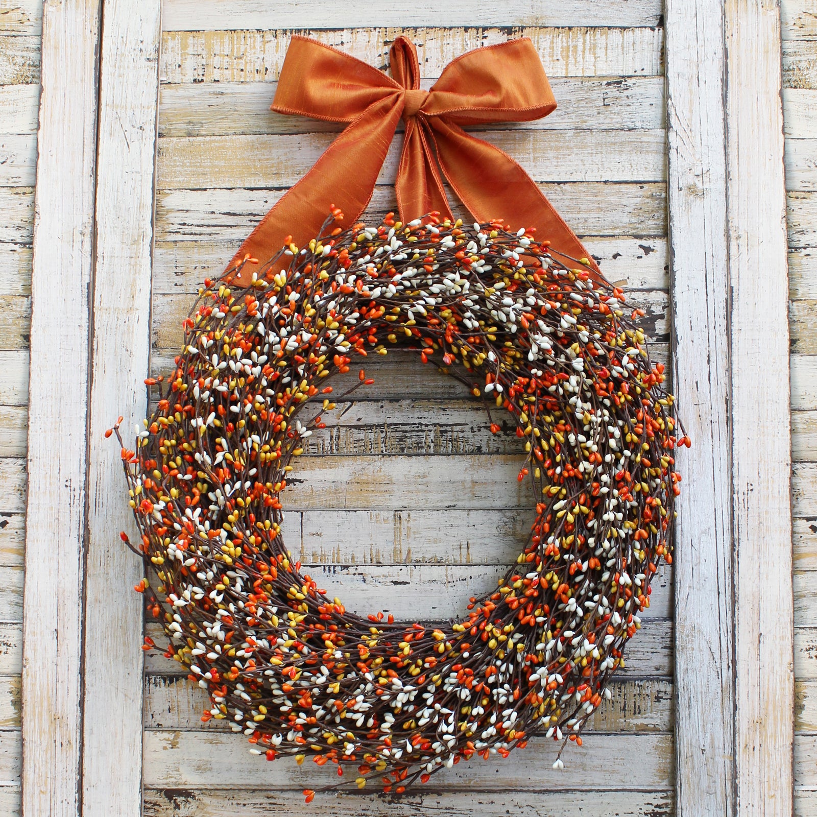 Orange, Yellow, & Cream Pip Berry Wreath with Bow