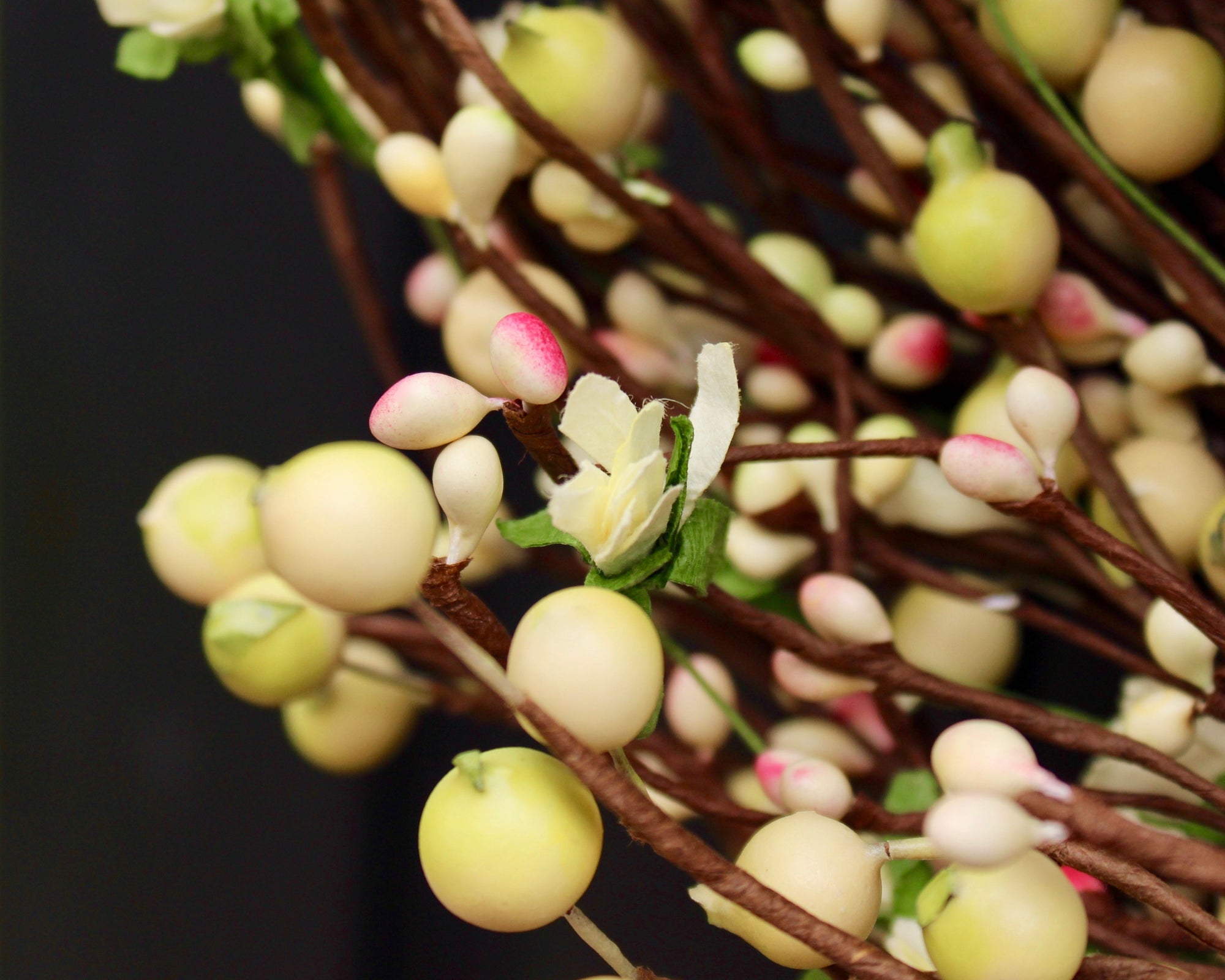 Light Green & Pink Spring Berry Wreath with Small Flowers with Bow