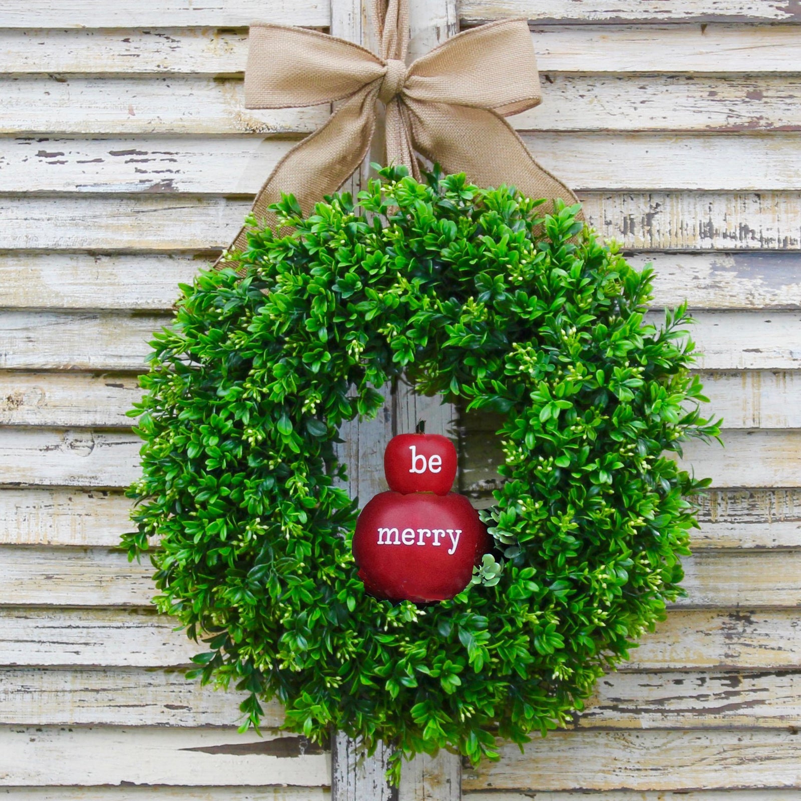 Be Merry Boxwood Wreath with Apples