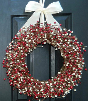 Red and Cream Berry Wreath with Bow