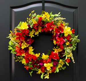 Red, Green, & Yellow Floral Summer Wreath