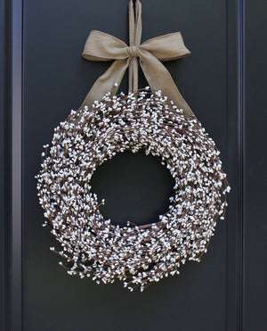 Cream Pip Berry Wreath with Bow