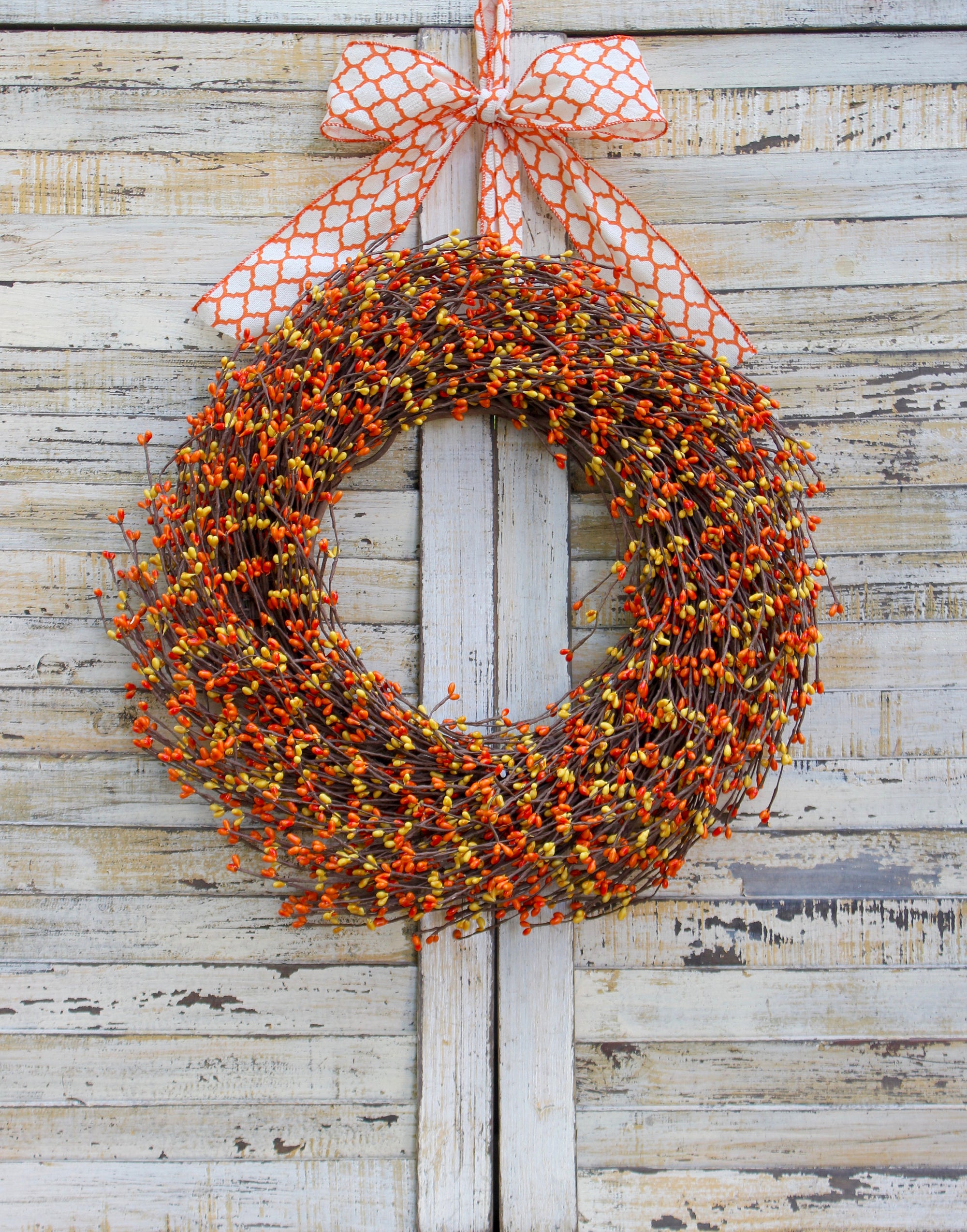 Orange & Yellow Pip Berry Wreath with Bow