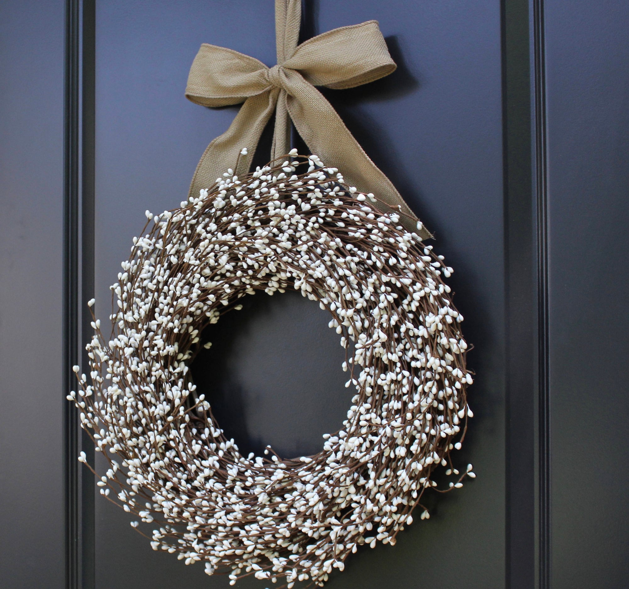 Cream Pip Berry Wreath with Bow