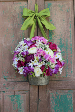 Purple Flower Pail Door Hanger