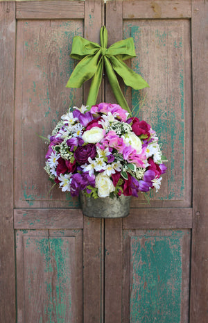 Purple Flower Pail Door Hanger