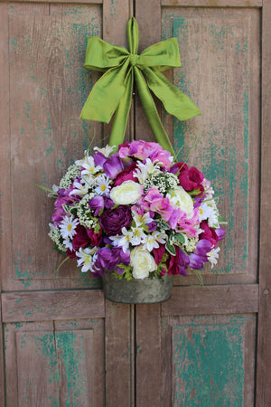 Purple Flower Pail Door Hanger