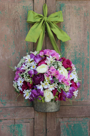 Purple Flower Pail Door Hanger