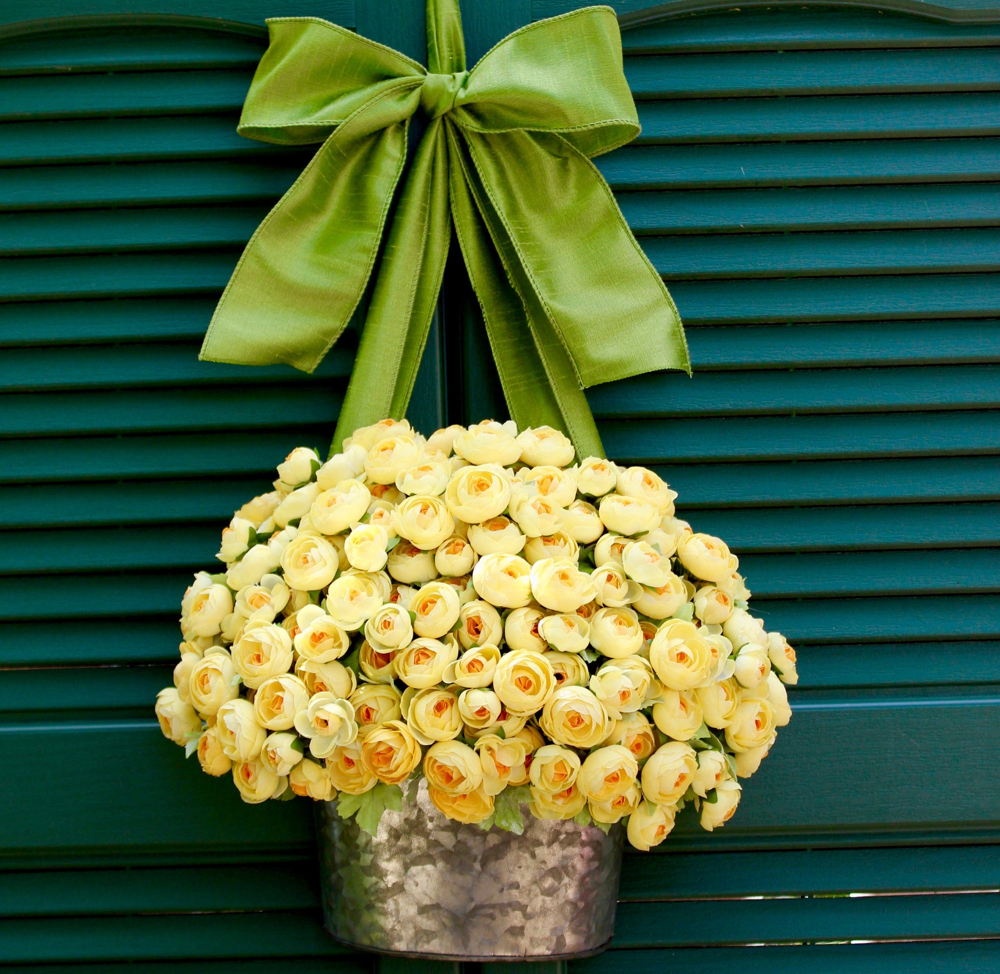 Yellow Ranunculus Flower Pail Door Hanger