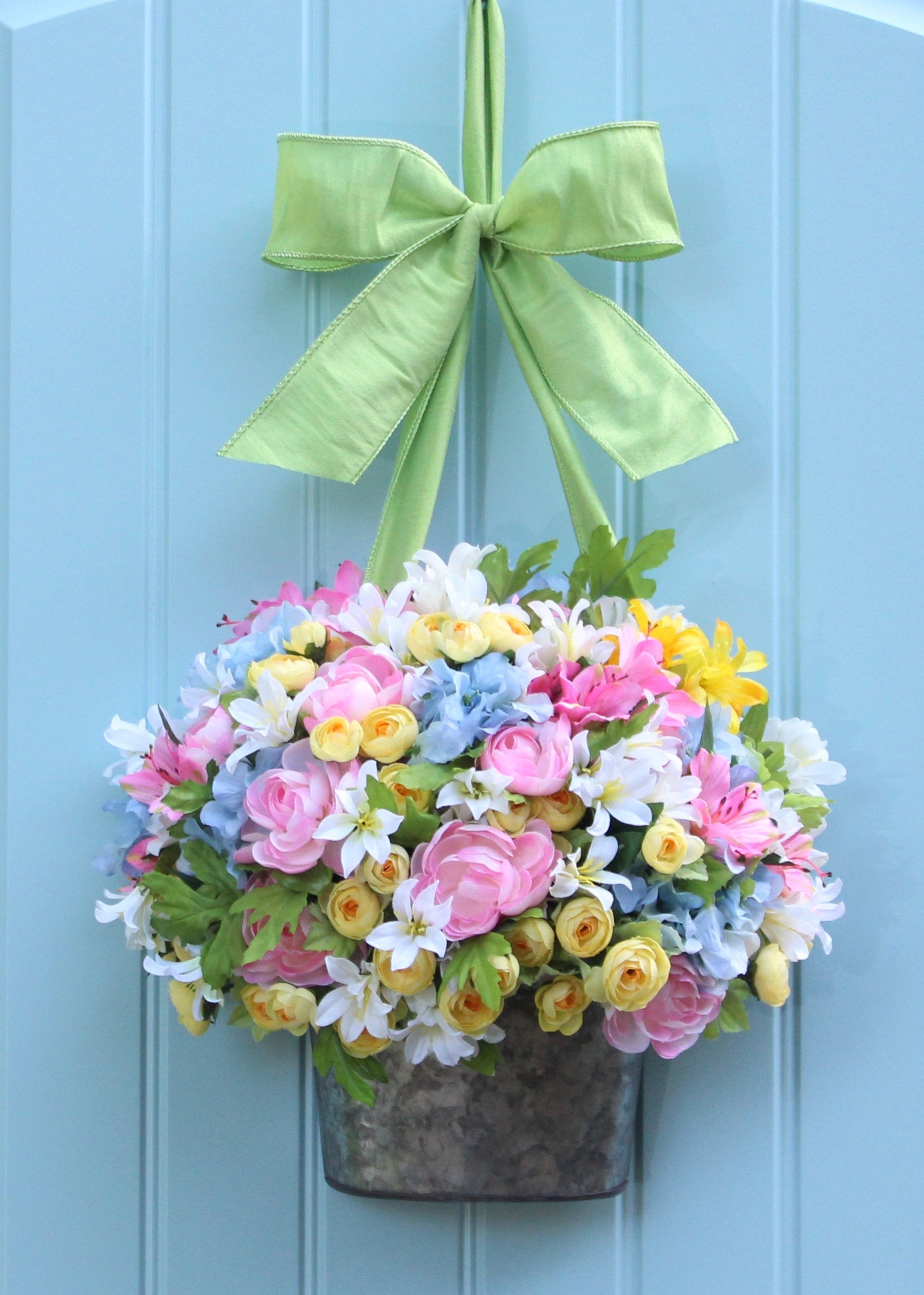 Pastel Flower Pail Door Hanger