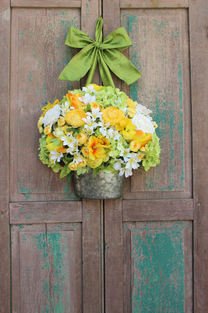 Yellow, White, & Green Floral Pail Door Hanger
