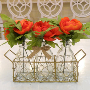 Red Ranunculus Vases with Chicken Wire Basket