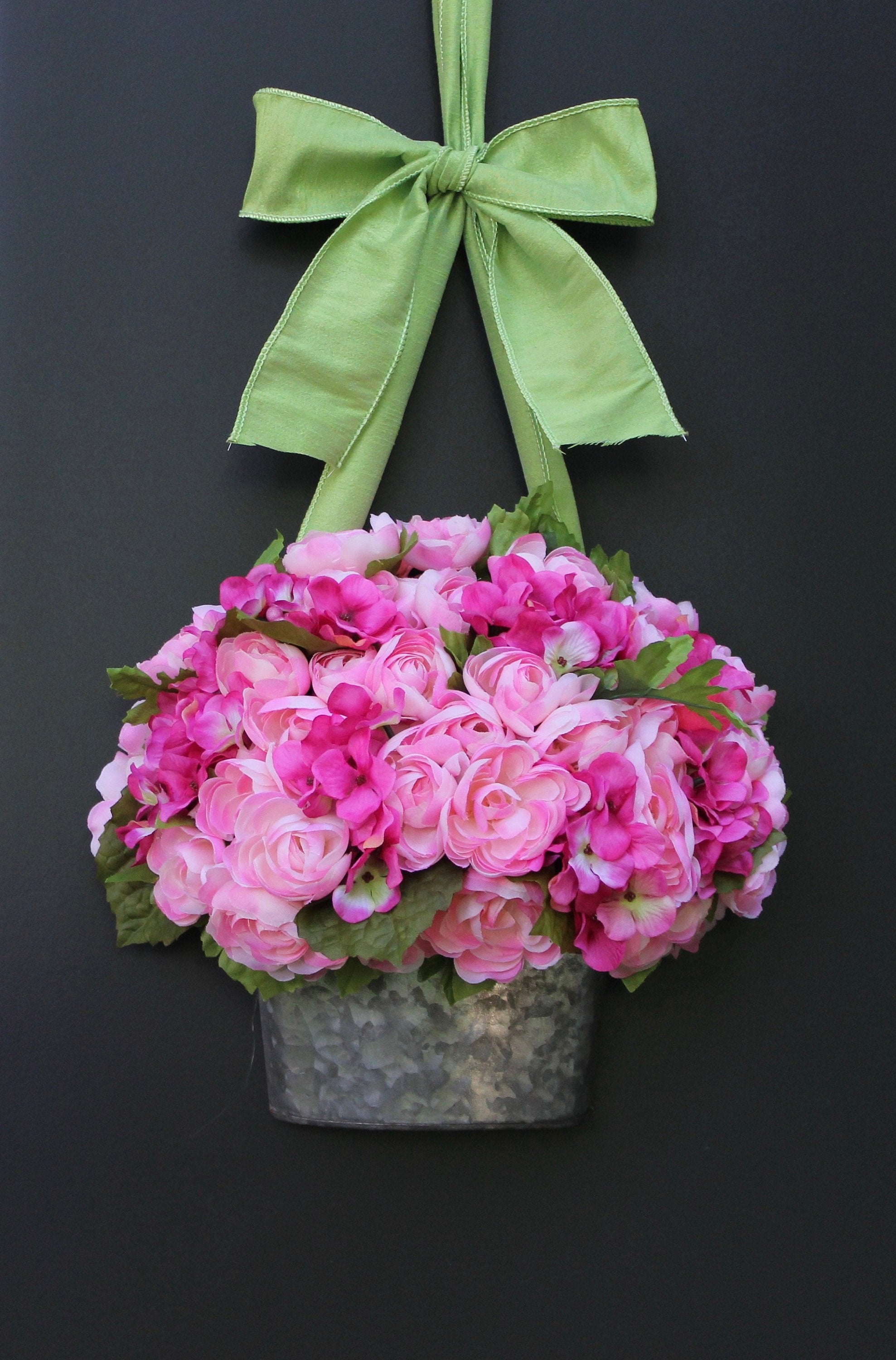 Pink Flower Pail Door Hanger