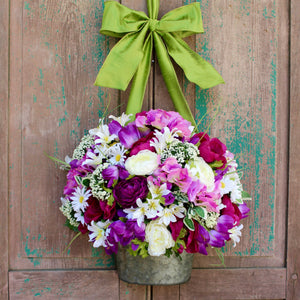 Purple Flower Pail Door Hanger