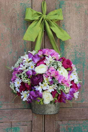 Purple Flower Pail Door Hanger