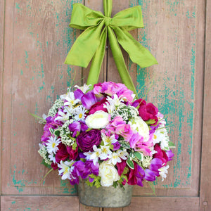 Purple Flower Pail Door Hanger