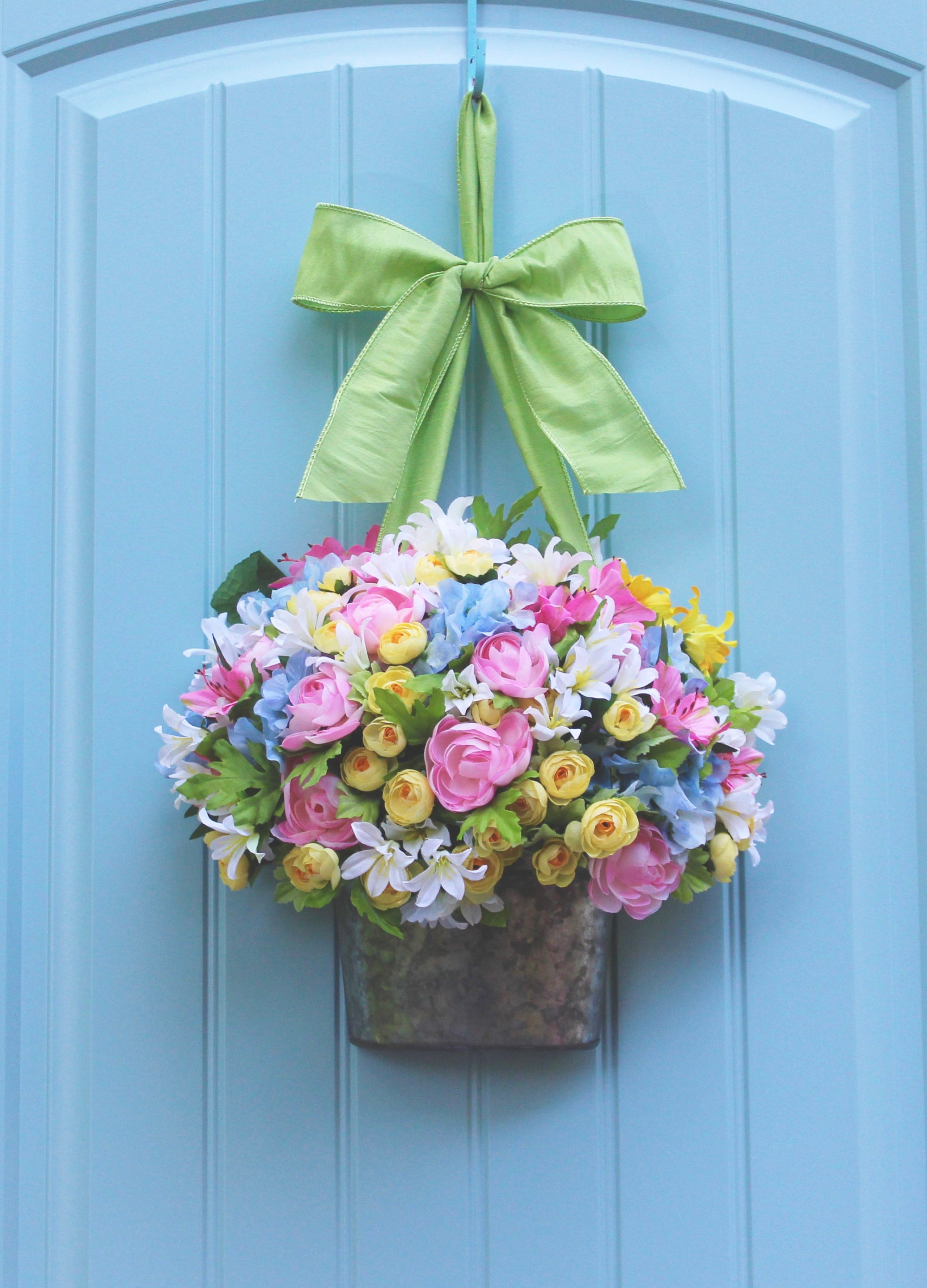 Pastel Flower Pail Door Hanger