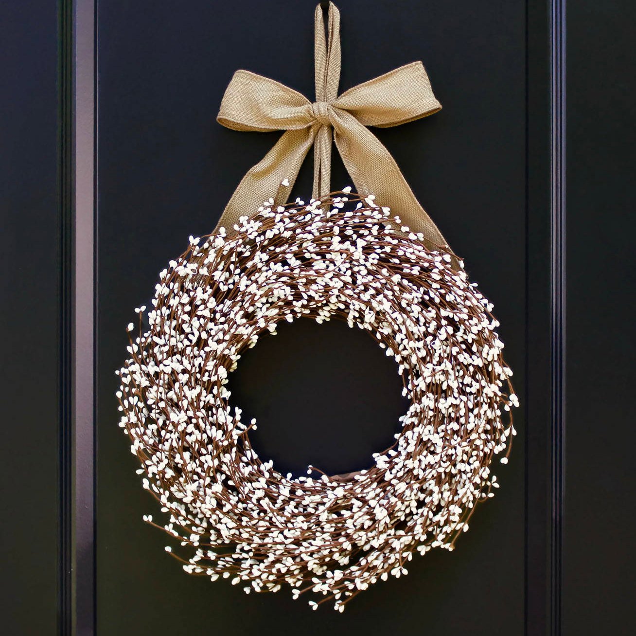 Cream Pip Berry Wreath with Bow