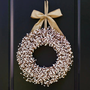 Cream Pip Berry Wreath with Bow