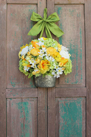 Yellow, White, & Green Floral Pail Door Hanger