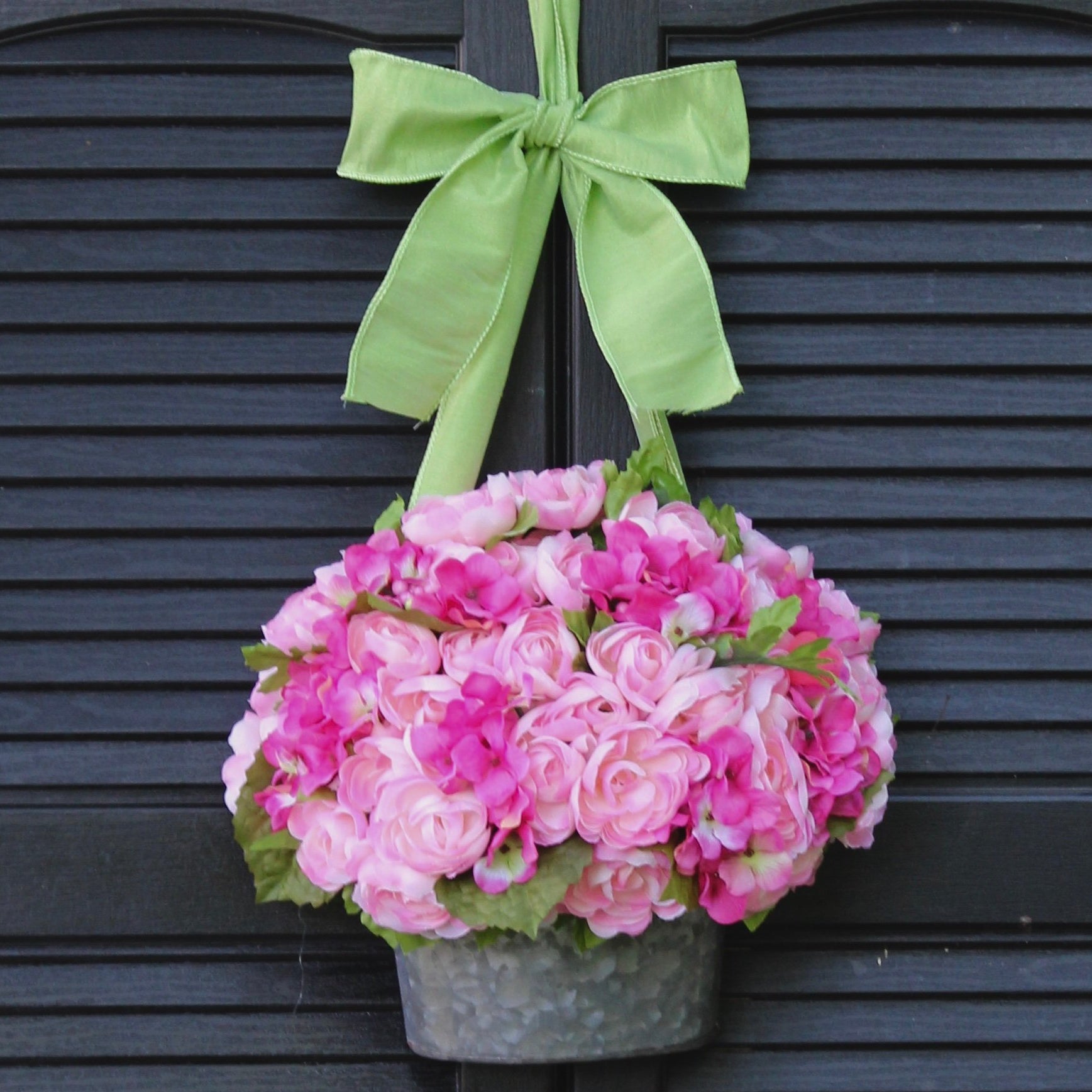 Pink Flower Pail Door Hanger
