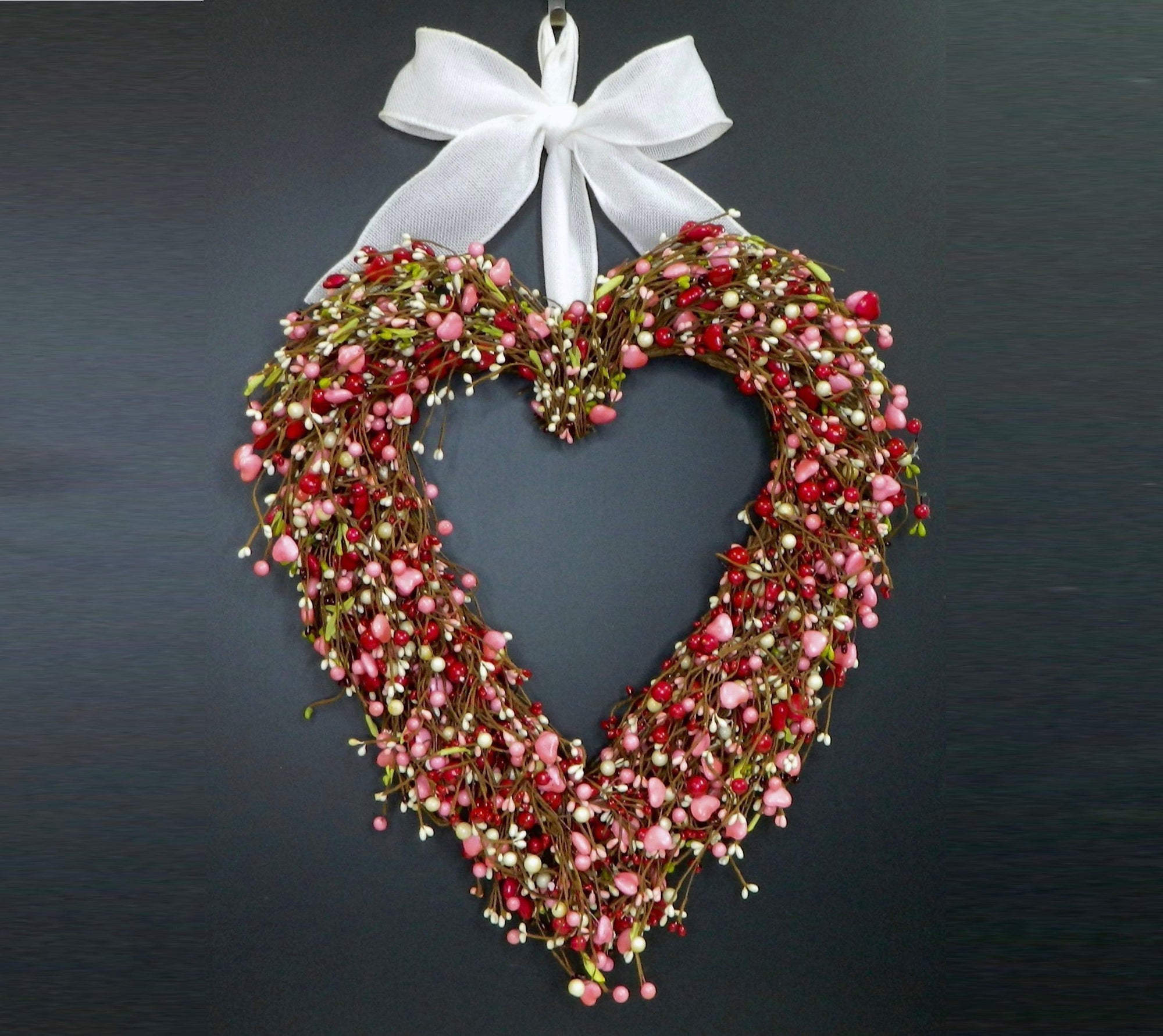 Red Heart Valentine Wreath with Bow