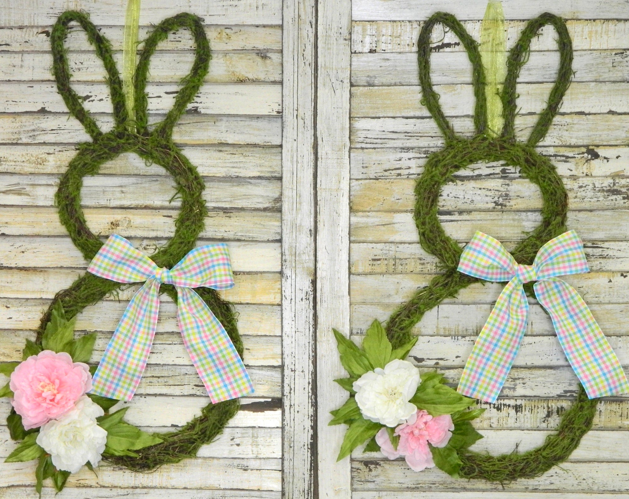 Moss Easter Bunny Wreath with Flowers