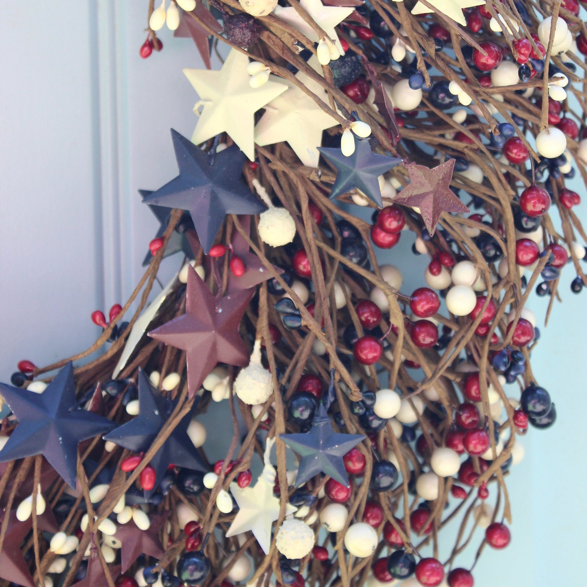 Red White and Blue Star Berry Wreath