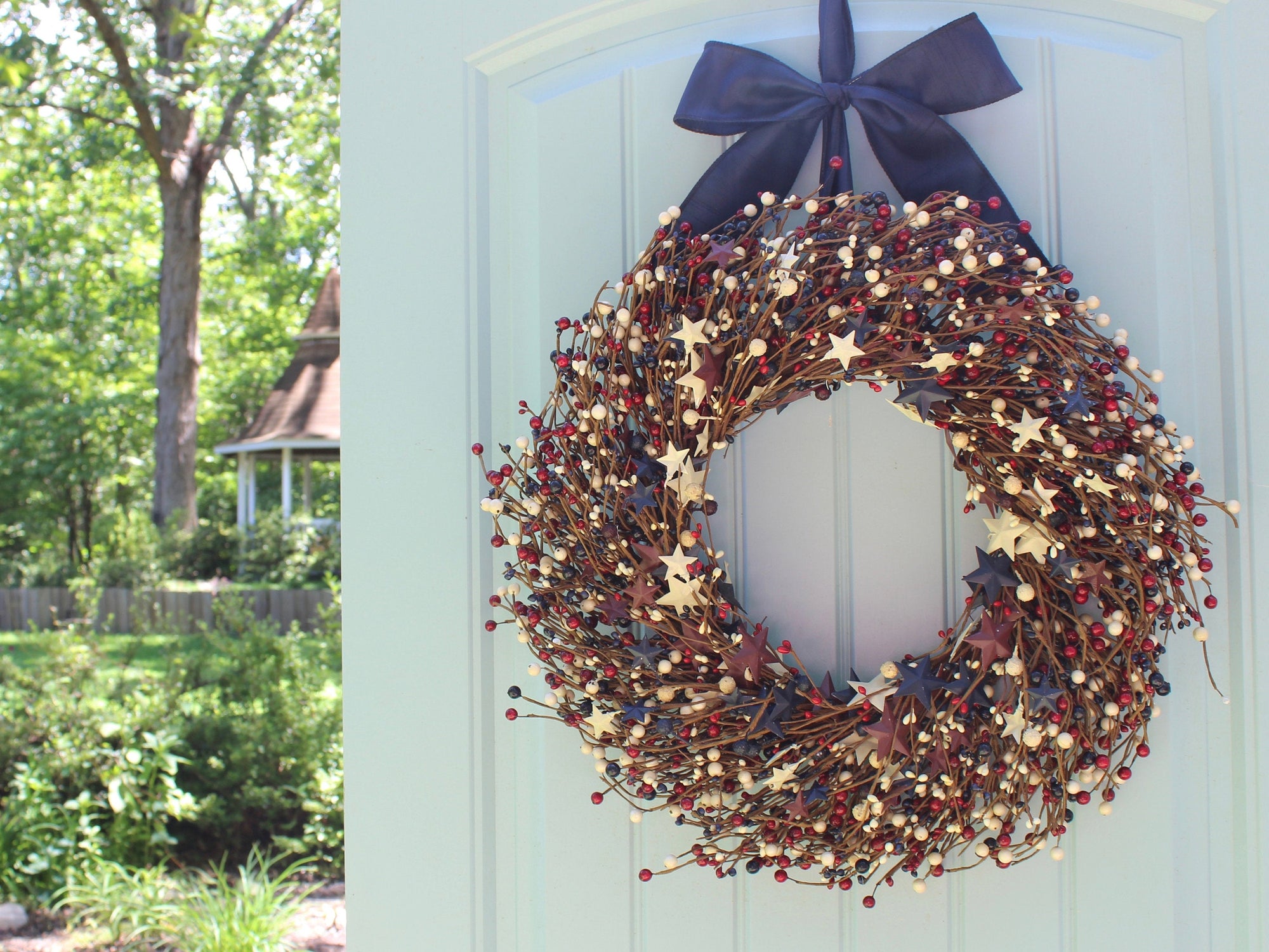 Red White and Blue Star Berry Wreath