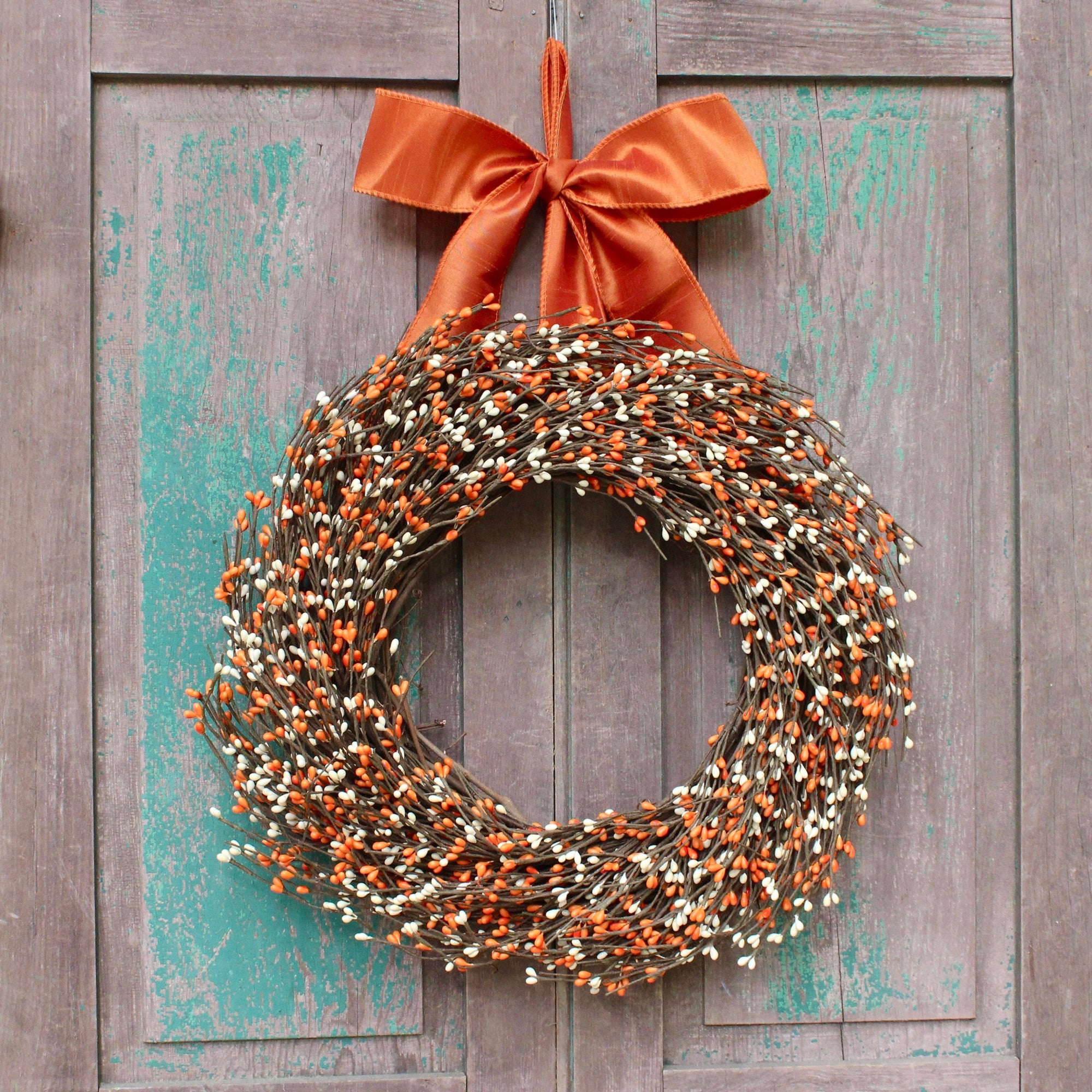 Orange Cream Pip Berry Wreath with Bow