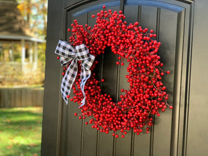 Red Waterproof Berry Wreath with Bow