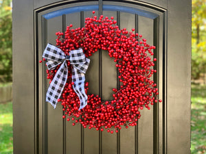 Red Waterproof Berry Wreath with Bow