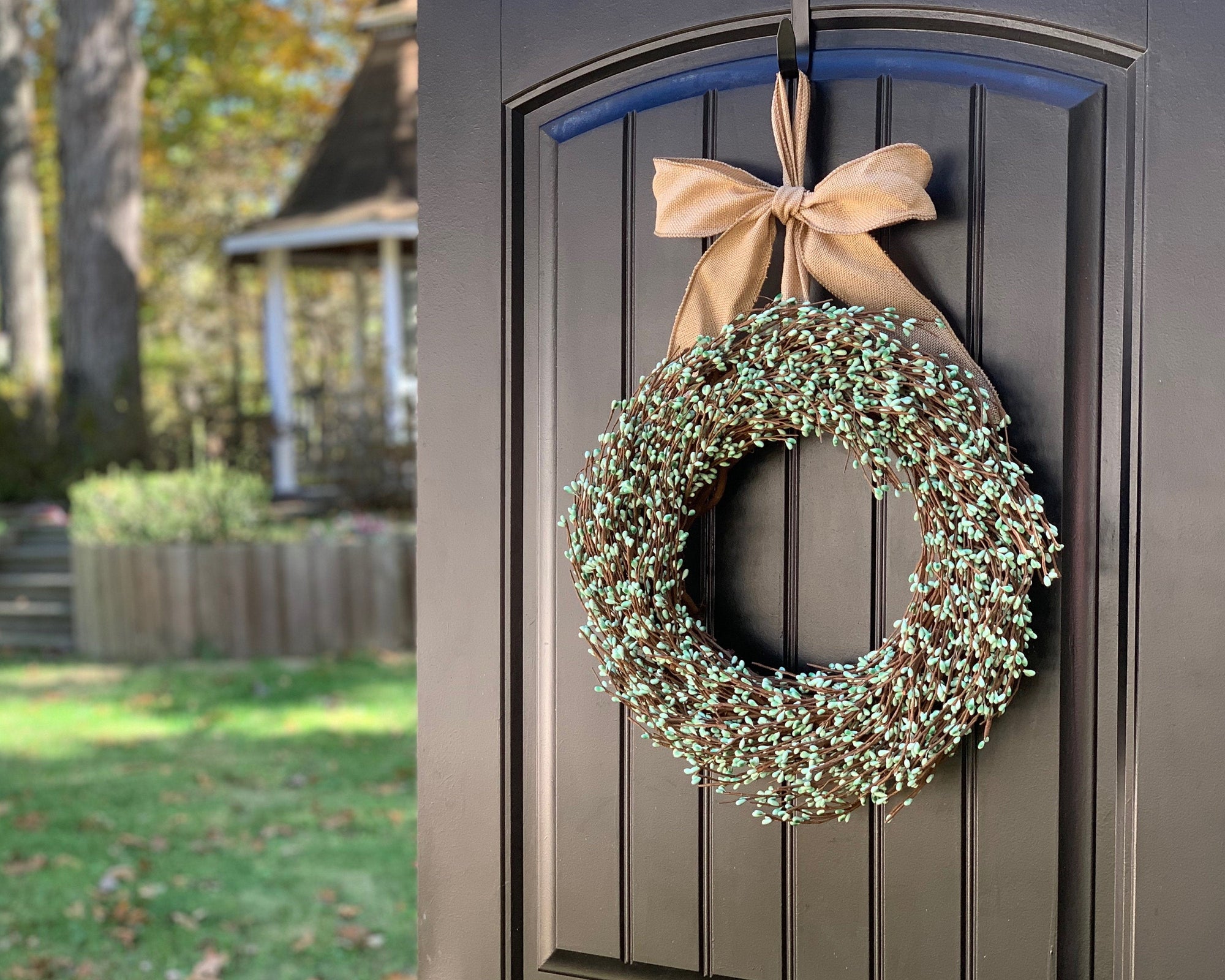 Teal Pip Berry Wreath with Bow