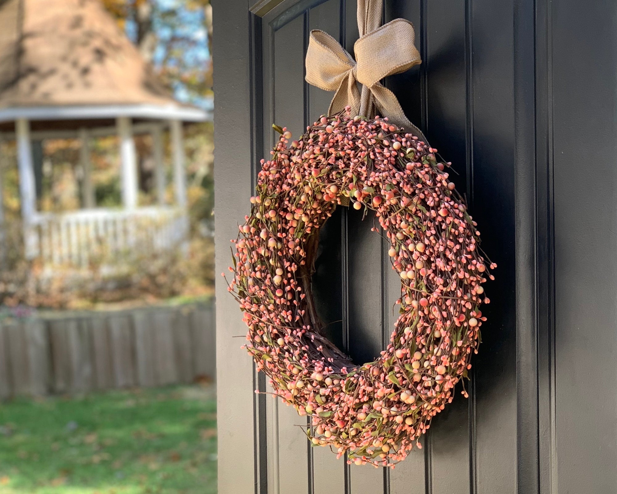 Peach Berry Wreath with Bow
