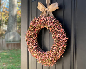 Peach Berry Wreath with Bow