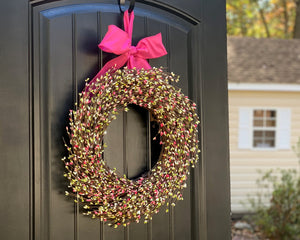 Pink and Green Berry Wreath with Bow