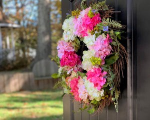 Pink & Green Hydrangea Wreath - Spring Flower Wreath - Outdoor Wreath - Front Porch Decor