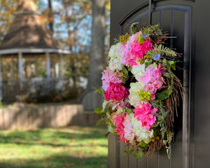 Pink & Green Hydrangea Wreath - Spring Flower Wreath - Outdoor Wreath - Front Porch Decor