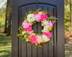 Pink & Green Hydrangea Wreath - Spring Flower Wreath - Outdoor Wreath - Front Porch Decor