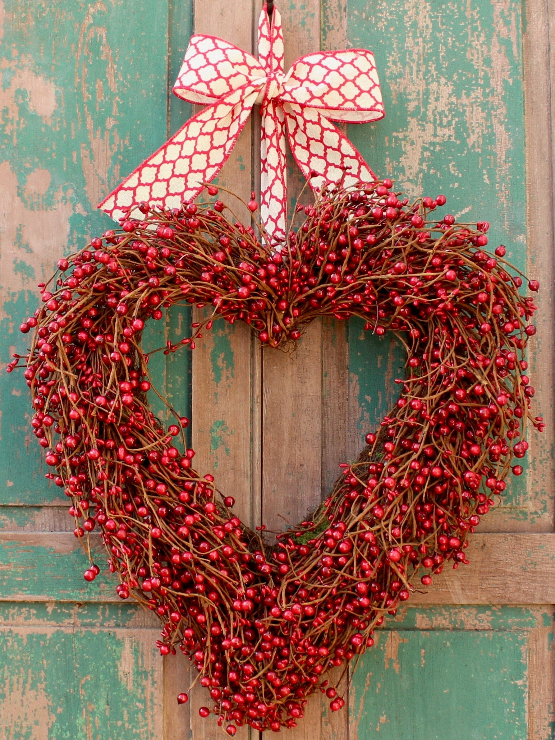 Berry Valentine Heart Wreath with Bow