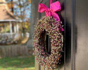 Pink and Green Berry Wreath with Bow