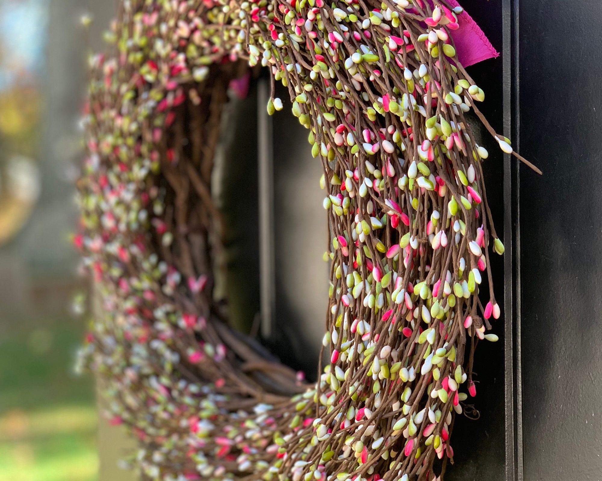 Pink and Green Berry Wreath with Bow