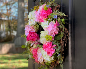 Pink & Green Hydrangea Wreath - Spring Flower Wreath - Outdoor Wreath - Front Porch Decor