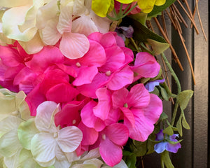 Pink & Green Hydrangea Wreath - Spring Flower Wreath - Outdoor Wreath - Front Porch Decor