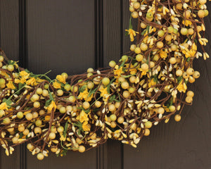 Light Yellow & Light Green Berry Wreath with Flowers