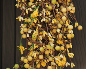 Light Yellow & Light Green Berry Wreath with Flowers