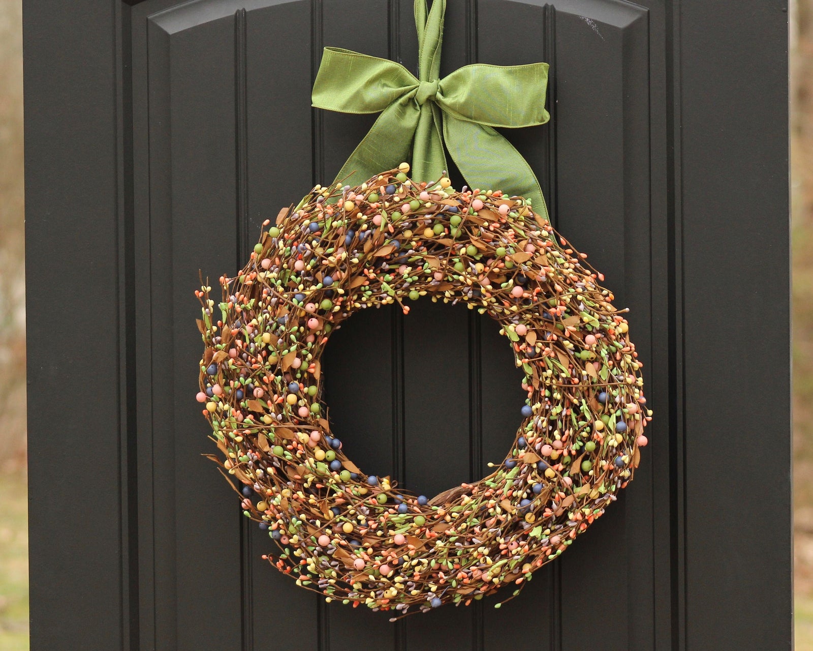Green Pink Yellow Indigo Berry Wreath