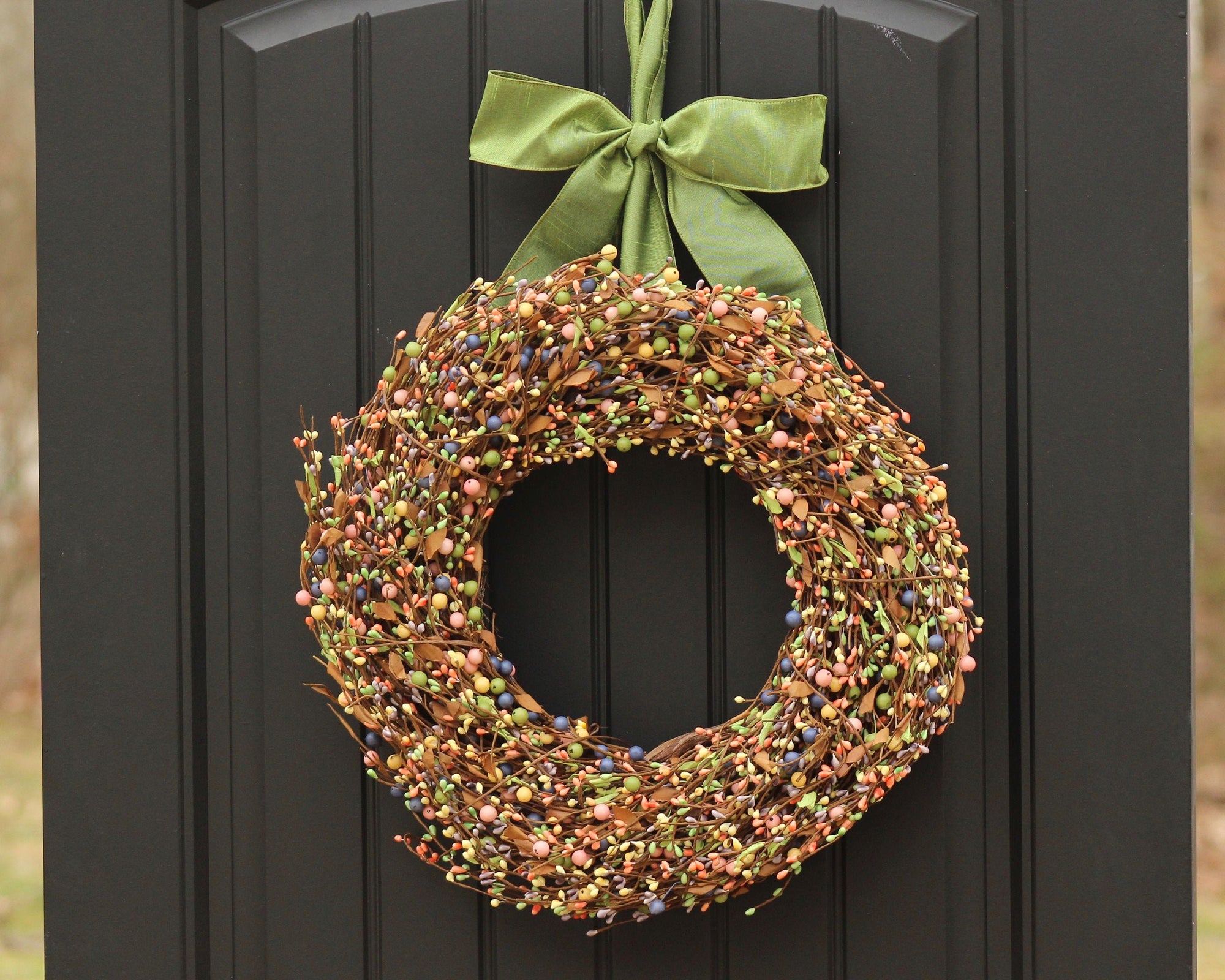 Green Pink Yellow Indigo Berry Wreath