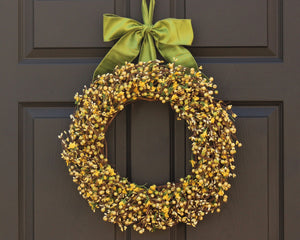Light Yellow & Light Green Berry Wreath with Flowers